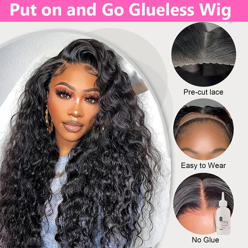 200% Density 40 Inch Glueless Put On And Go 5x5 Lace Closure Deep Wave 13x4  13x6 No Glue Needed Ready To Go Human Hair Wig