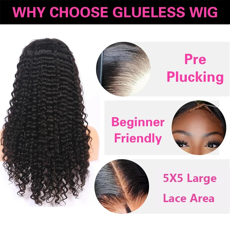 200% Density 40 Inch Glueless Put On And Go 5x5 Lace Closure Deep Wave 13x4  13x6 No Glue Needed Ready To Go Human Hair Wig
