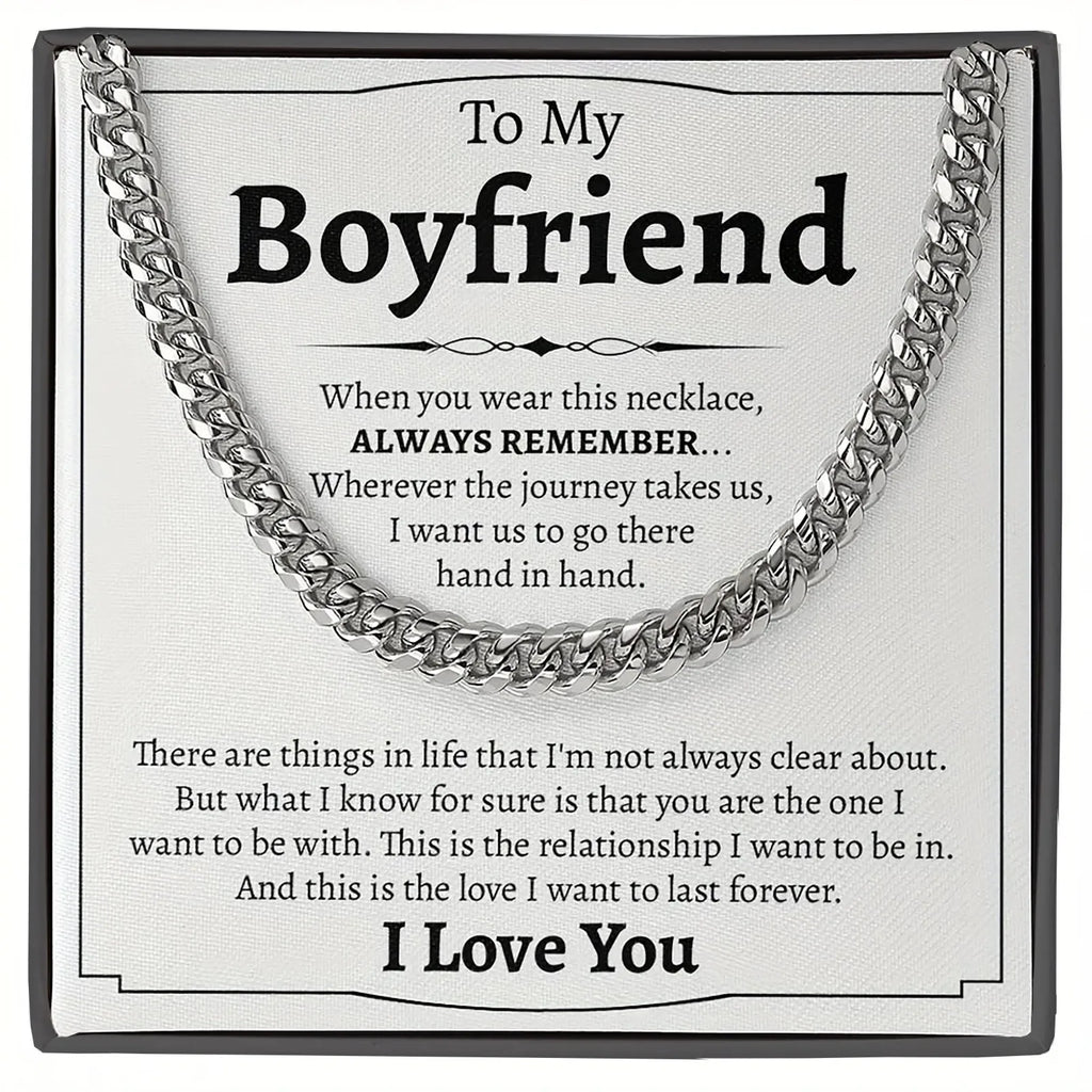 To My Boyfriend High Quality Cuban Chain Necklace, Promise Necklace, Anniversary Gift Birthday Gift for Boyfriend, Card & Box